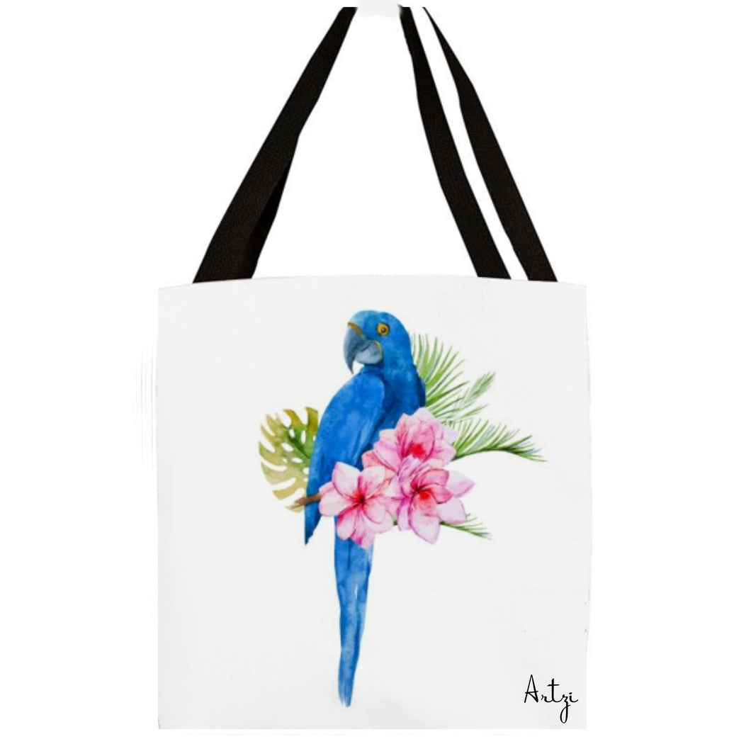 Blue Parrot & Hibiscus Tote - Artzi Prints