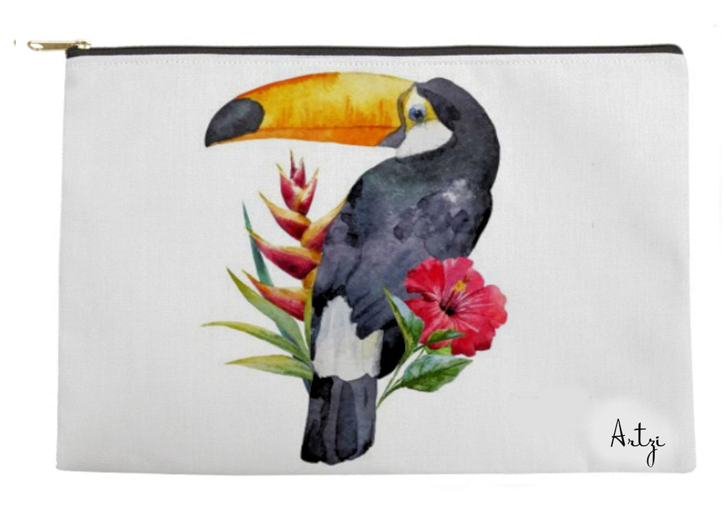 Toucan with Tropical Flowers Pouch - Artzi Prints
