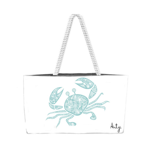 Turq  Crab Weekender Rope Tote - Artzi Prints